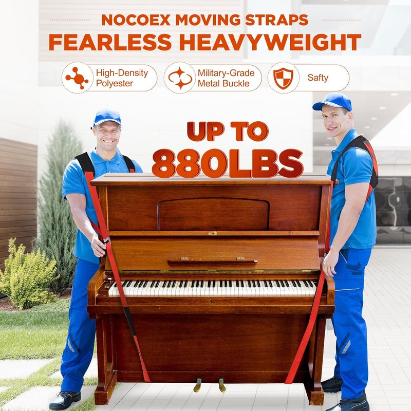 NOCOEX 2-Person Moving Straps for Lifting - Moving Straps with Back Support for 2 Movers - Shoulder Lifting System for Move & Carrying Furniture Appliances Mattresses Heavy Objects Up to 880lbs - Image 2